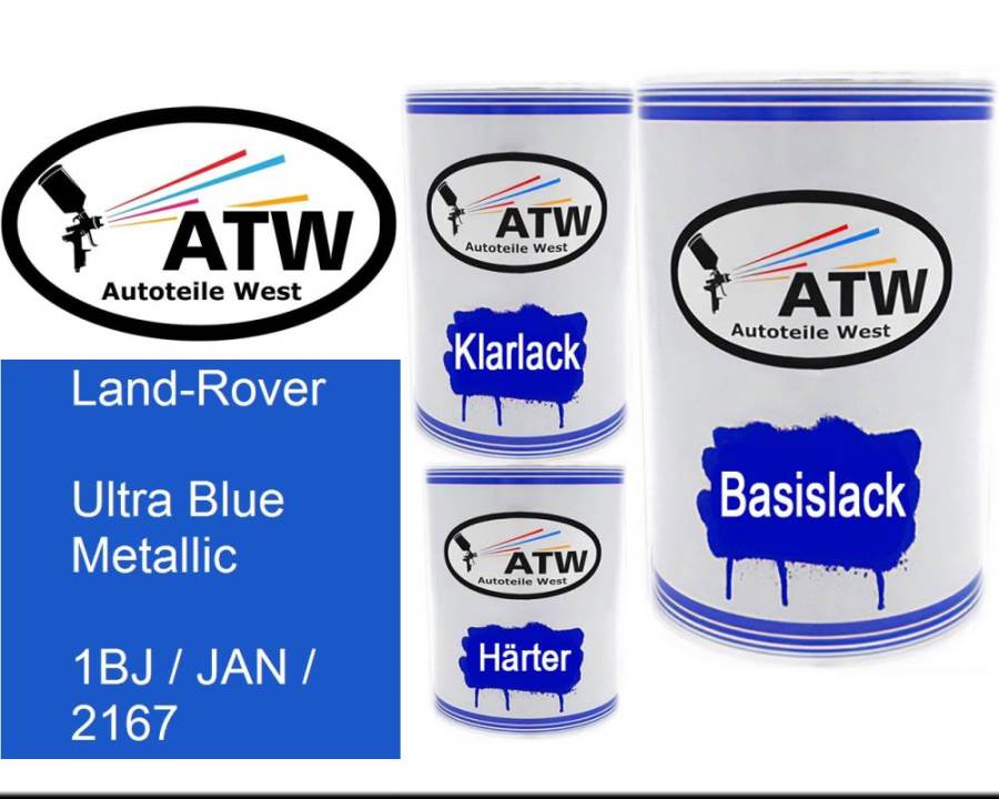Land-Rover, Ultra Blue Metallic, 1BJ / JAN / 2167: 500ml Lackdose + 500ml Klarlack + 250ml Härter - Set, von ATW Autoteile West.